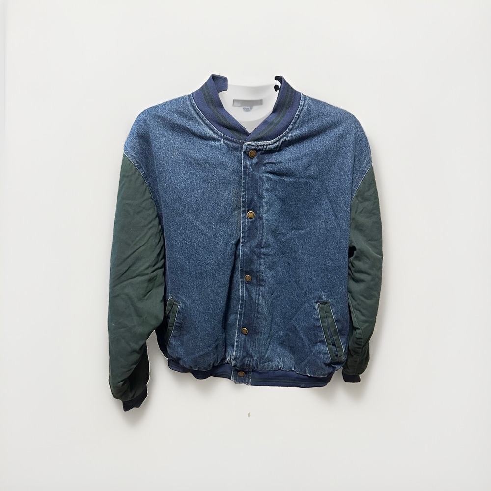 Vintage 90s Yukon Trail Insulated Denim Bomber Jacket Men's XL Blue Green